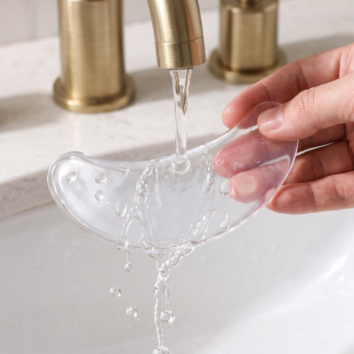 Rinsing the reusable silicone patch with water